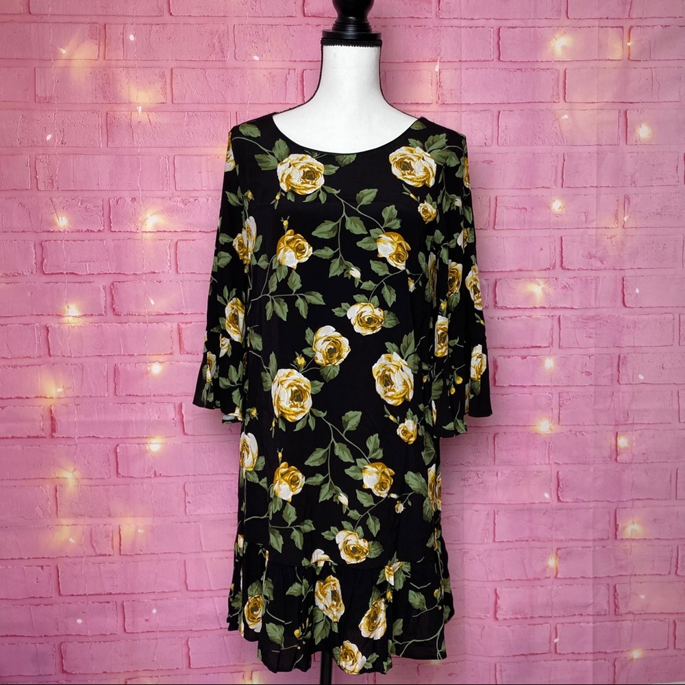 Francesca x Everly Black Floral Ruffle Dress